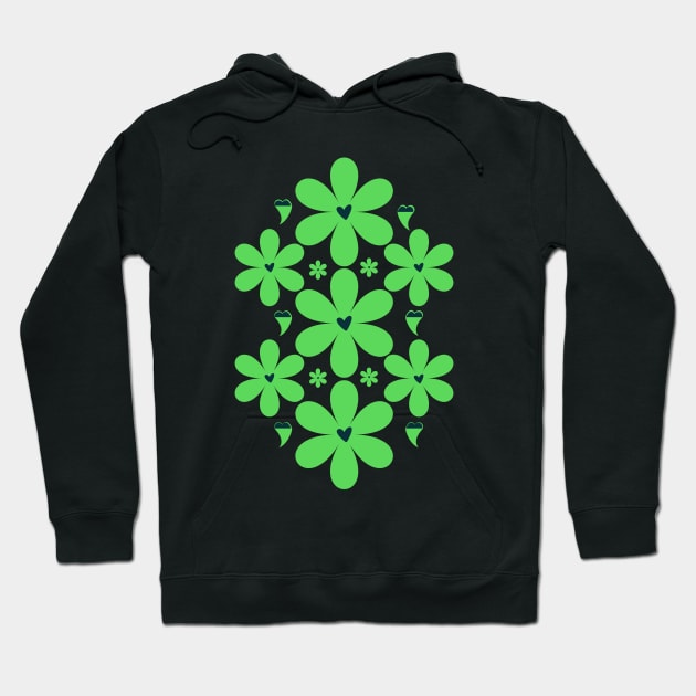 Green Flowers with Heart Shapes Hoodie by Ezzkouch